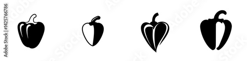 Black icons showcasing various bell pepper shapes for design and presentation purposes