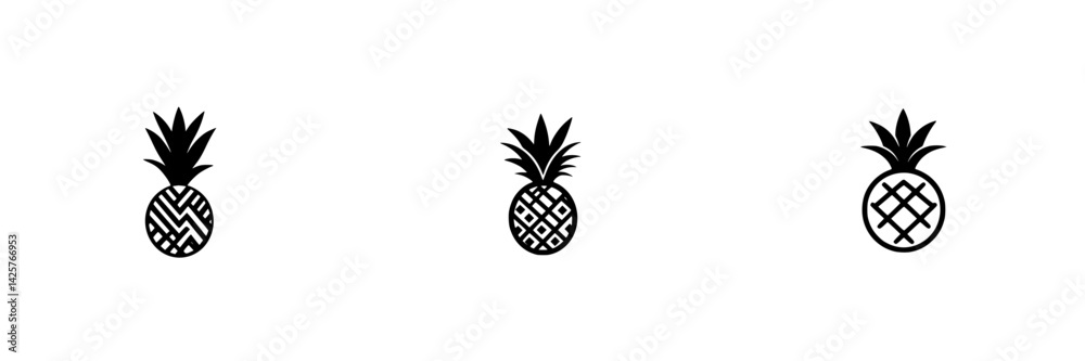 Obraz premium Black icon set featuring various stylized pineapple designs for creative use in projects