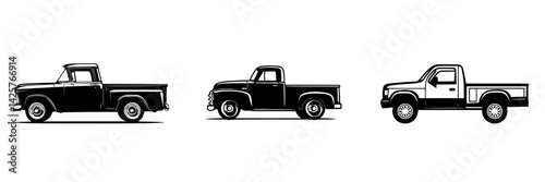 Classic truck silhouettes showcasing the evolution of vehicle design from vintage to modern styles