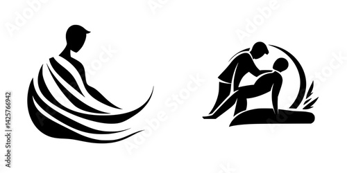 Icons representing massage therapy and relaxation techniques in a minimalistic design