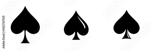 Black icon set featuring various designs of spade symbols displayed in a minimalistic style on a white background