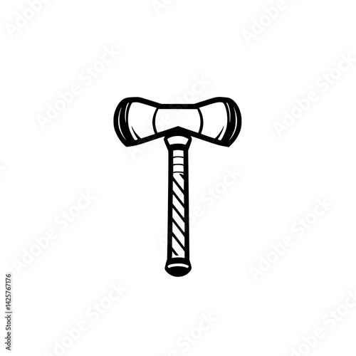 Black icon of a hammer with a unique design, showcasing craftsmanship and strength in a minimalist style