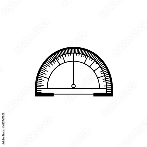 Set black icon depicting a standard protractor graphical representation with measurement markings
