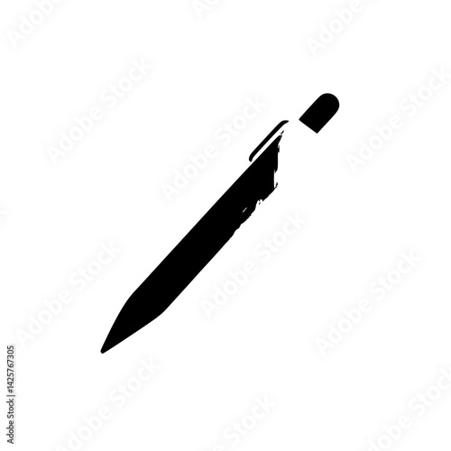 Black icon representing a pen with a minimalist design showcasing simplicity and elegance in writing tools