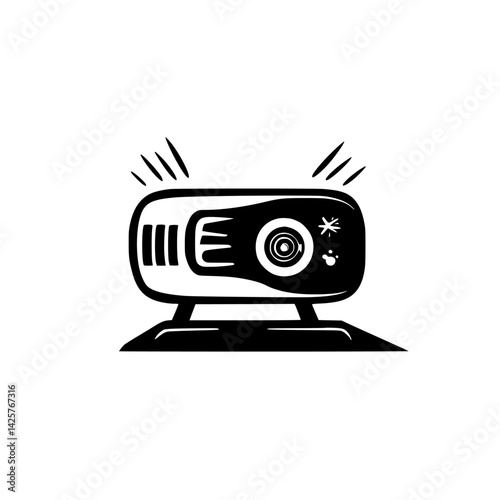 Unique black icon of a projector with sound waves representing creativity and visual storytelling