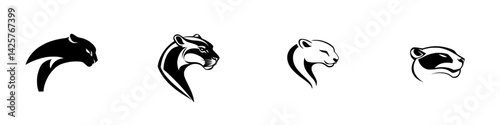 Black animal icons showcasing different big cat silhouettes in a minimalist style suitable for various design purposes