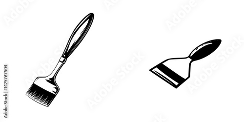 Black icon set featuring a paintbrush and a scraper on a light background for design and DIY projects