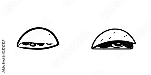 Black icon featuring a simplistic character peeking from behind a curved object in a minimalistic style