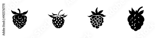 Black icons of various berry types displayed in a row against a white background highlighting unique shapes and designs