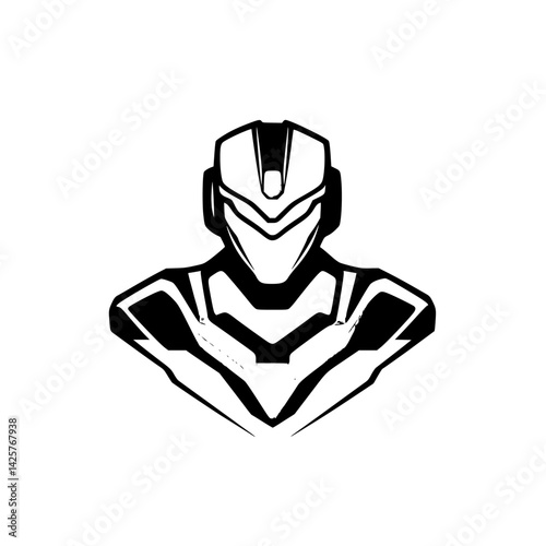 Black icon design featuring a stylized character head and shoulders in a minimalist style