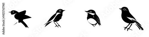 Silhouettes of various bird species showcasing elegant shapes and distinctive features against a minimalist backdrop
