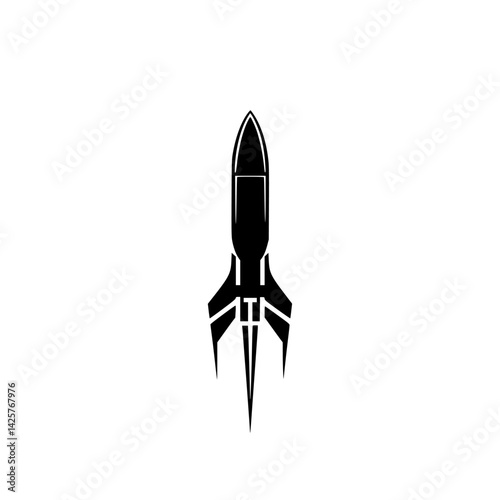 Black rocket icon design represents space exploration and technology innovation, emphasizing modern aesthetics and minimalism