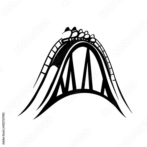 Thrilling black icon of a roller coaster design showcasing the excitement of amusement park adventures