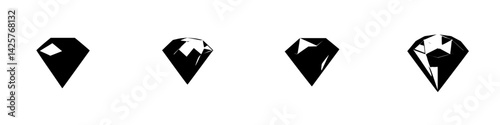Iconic black diamond shapes showcasing different facets in a minimalistic design on a white background