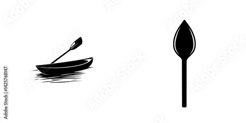 Black icon depicting a kayak on water and a paddle, symbolizing outdoor adventure and water sports activities