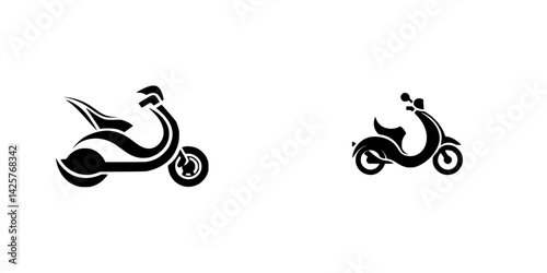 Black scooter icons representing stylish two-wheeled transportation for urban mobility and convenience