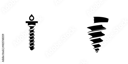 Black icons representing a screw and a drill bit, useful for design projects featuring construction or DIY themes