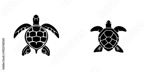 Black icons of sea turtles showcasing the beauty of marine life in a minimalist design