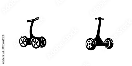 Set of black icons depicting two different types of scooters highlighting innovation and modern design in transportation