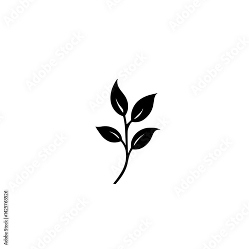 Black icon of a simple leaf design for digital use in various applications and graphic projects
