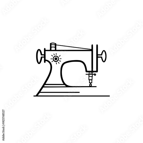 Vintage sewing machine icon in black design representing home crafting and textile projects