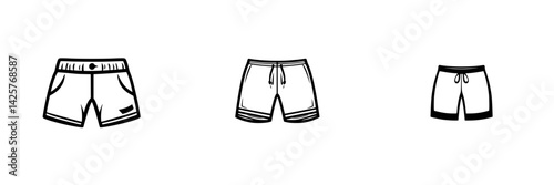 Set of three black icon swim shorts designs showcasing various styles for summer beach wear