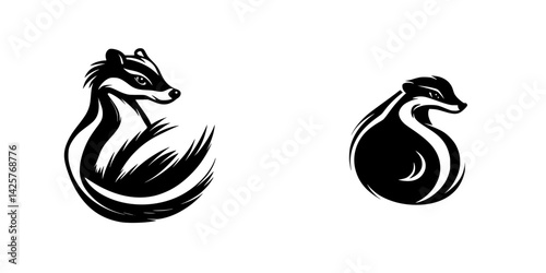 Stylized black icons of badgers with dynamic lines highlighting their form and movement