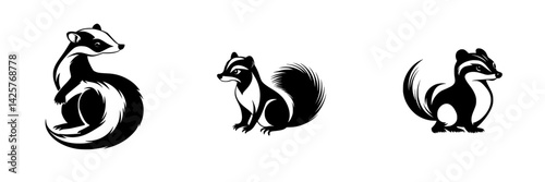 Black icons showcasing different stylized designs of a badger in various poses and orientations