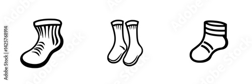 Set of black sock icons showcasing different styles for modern design and illustrative projects