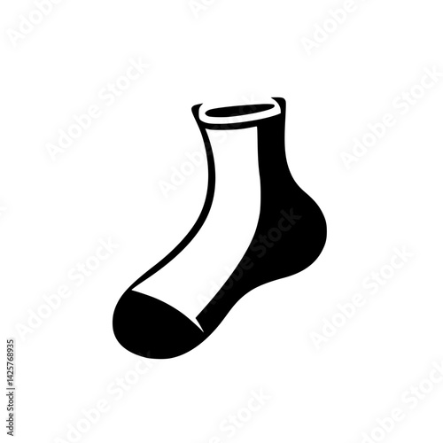 Black icon of a single sock with a white heel and toe, depicting classic style and simplicity in design