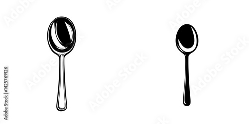 Black kitchen utensils are displayed prominently, illustrating a large spoon and a small spoon against a stark white background