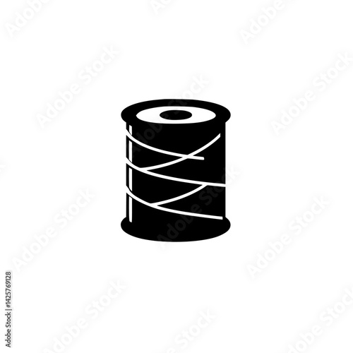 Black icon of a sewing thread spool displayed on a simple white background for design projects and digital applications