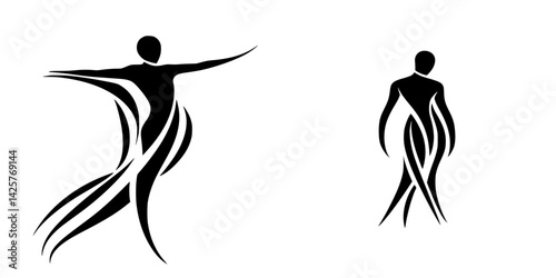 Stylized black icons representing dynamic human figures in motion for creative design elements