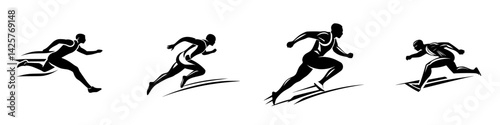Dynamic black icon representing a sequence of running athletes in motion showcasing speed and athleticism in a minimalist design
