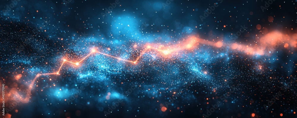 Obraz premium Abstract digital art with vibrant particles forming dynamic cosmic waves