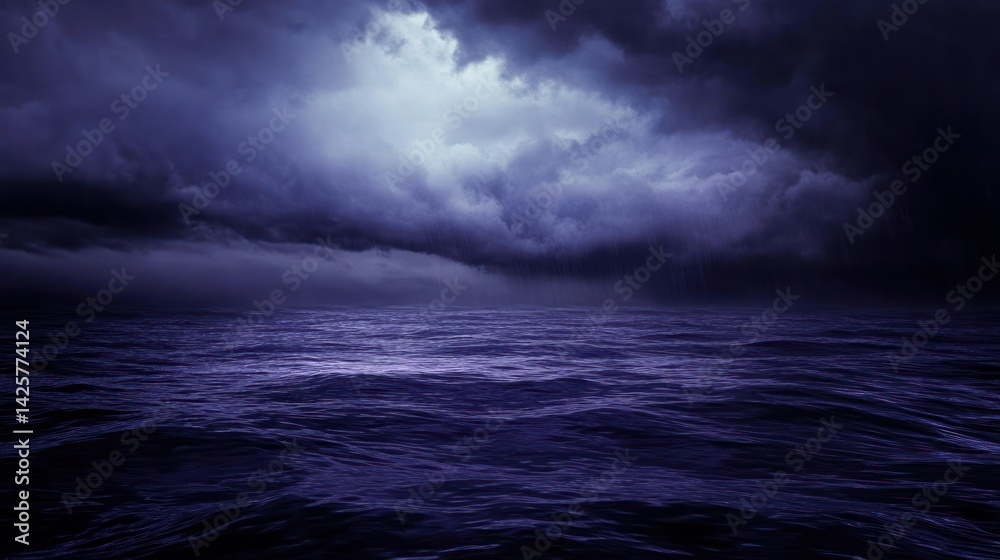 Obraz premium Dark stormy ocean at night with dramatic clouds.