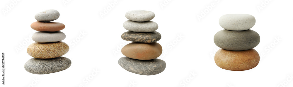 Pebbles piled up on each other in balance, cut out transparent Pebbles piled up on each other in balance, cut out transparent