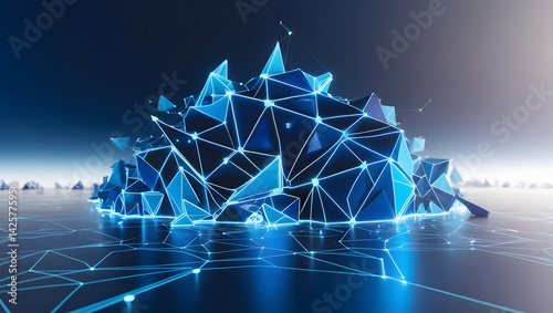 Abstract background with moving dots and lines, Network connection structure, Futuristic illustration, Digital technology design, 3d rendering