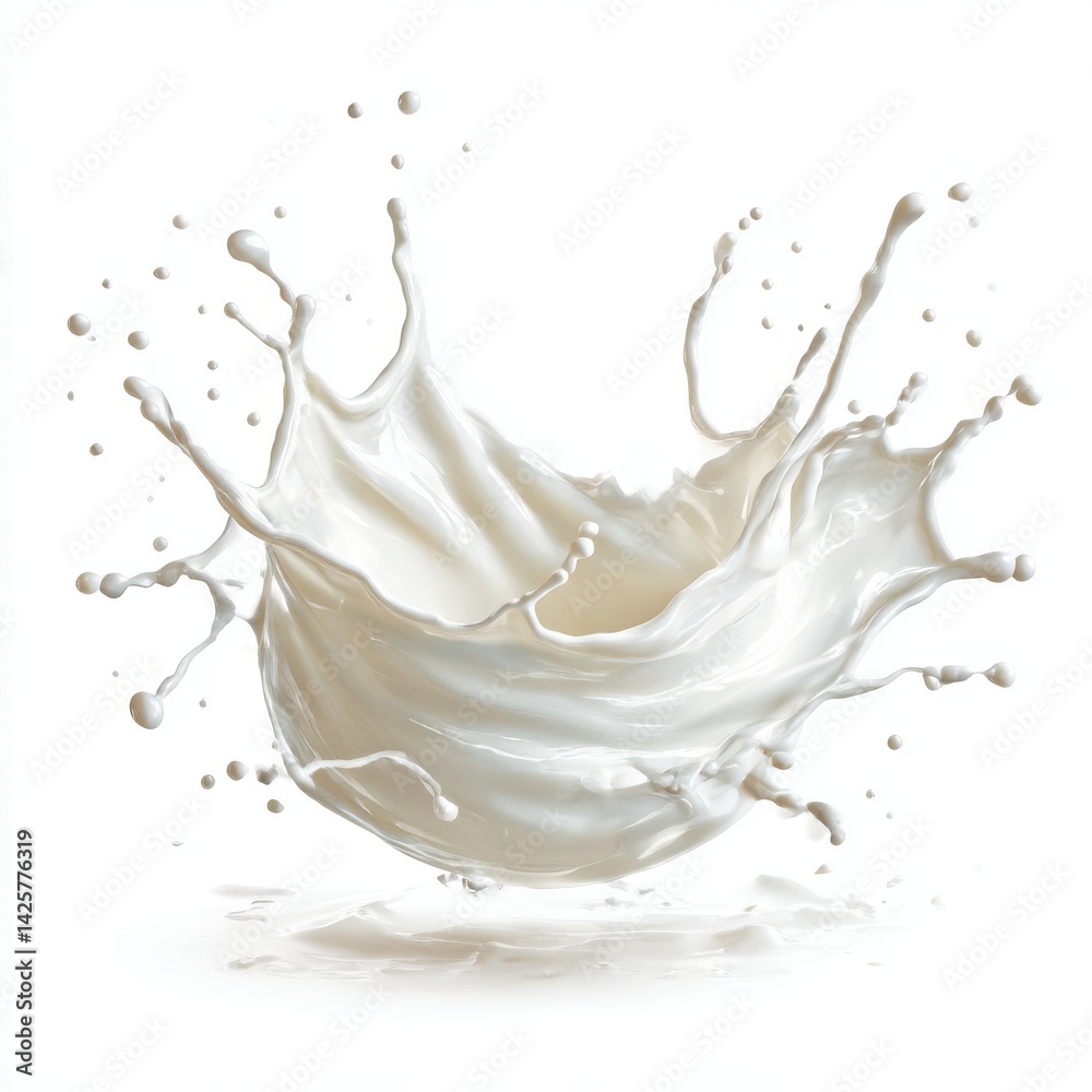 Milk crown splash closeup image isolated on white background