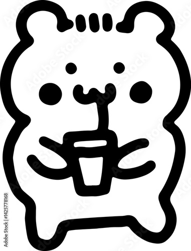 cute kawaii character cartoon bear coffee lover minimalist hand drawing illustration