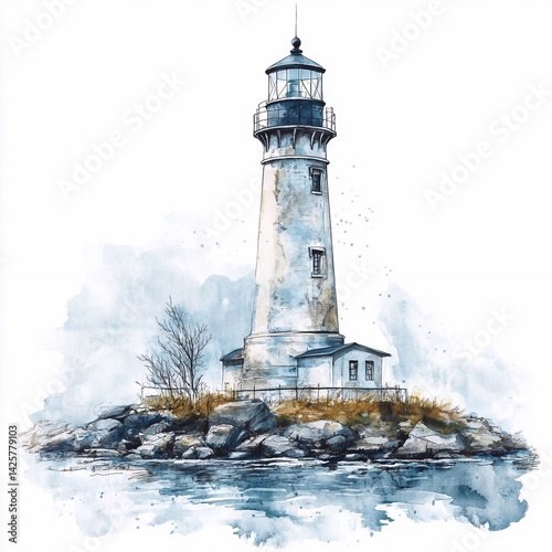 Wallpaper Mural Watercolor lighthouse illustration. Illustration of a lighthouse in pastel colors. Seascape for poster, postcard, packaging. Torontodigital.ca