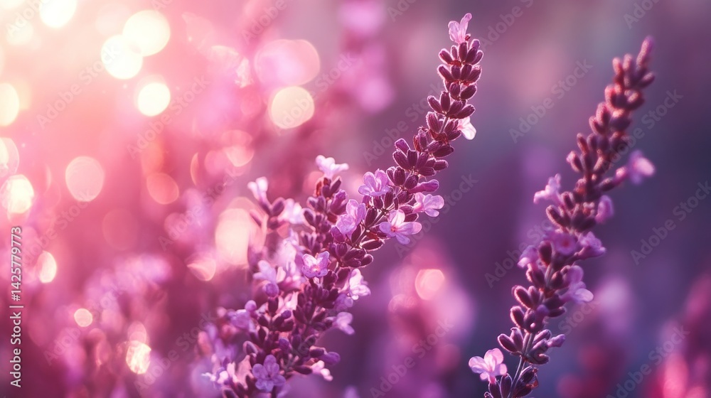 Naklejka premium Lavender Serenity: A Soft Pink Sunset Embrace