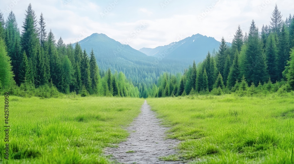 Fototapeta premium Lush valley path to mountains