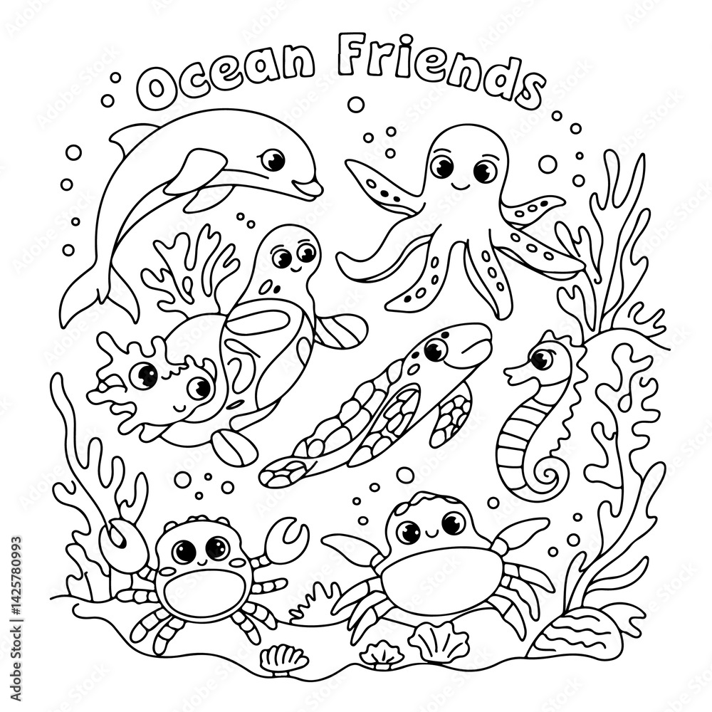 Fototapeta premium Ocean Animal Coloring Pages For Adults