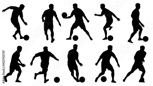 set of soccer tricks silhouette vector on white background