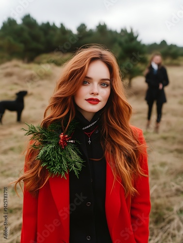 Woman in Red Coat, Field Portrait
