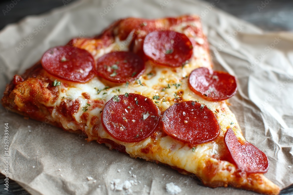 Thin crust pepperoni pizza slice.
