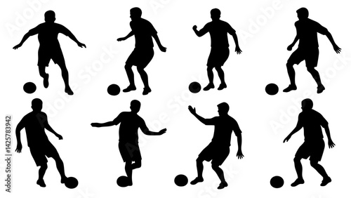 set of soccer tricks silhouette vector on white background