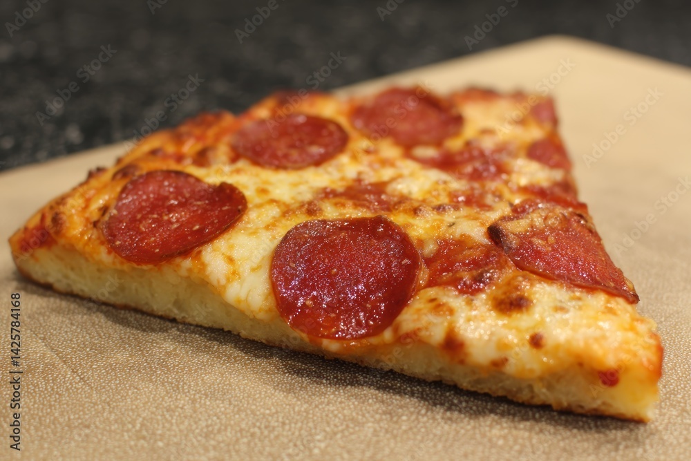 Thin crust pepperoni pizza slice.