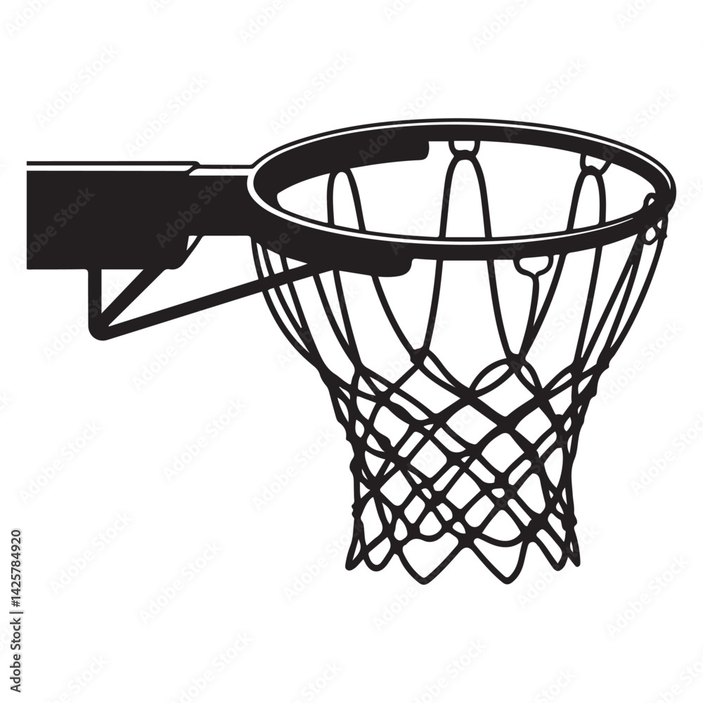 Hand drawn Vector Black silhouettes Basketball basket with net, Basketball Goal, basketball hoop on white background Hand drawn Vector Black silhouettes Basketball basket with net, Basketball Goal, basketball hoop on white background